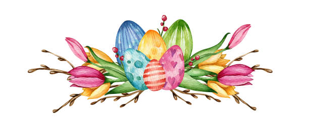 акварея иллюстрация. - easter traditional culture backgrounds basket stock illustrations