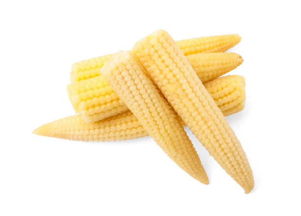 istock Pickled baby corn isolated on white, top view 1806139197