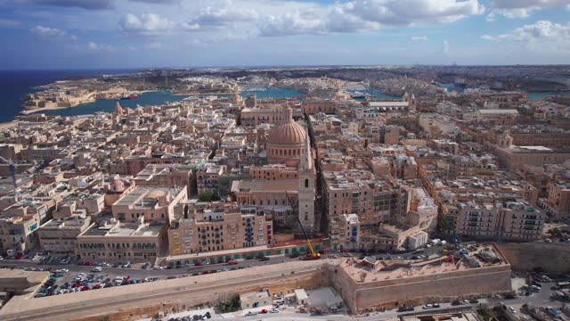 Close Aerial Dolly of Basilica of Our Lady in Valletta, Malta