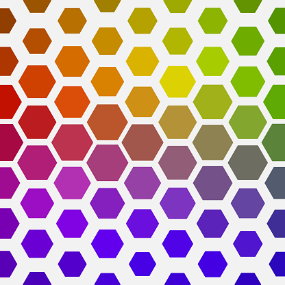 Vibrant gradient on a geometric hexagon pattern, transitioning through various colors.