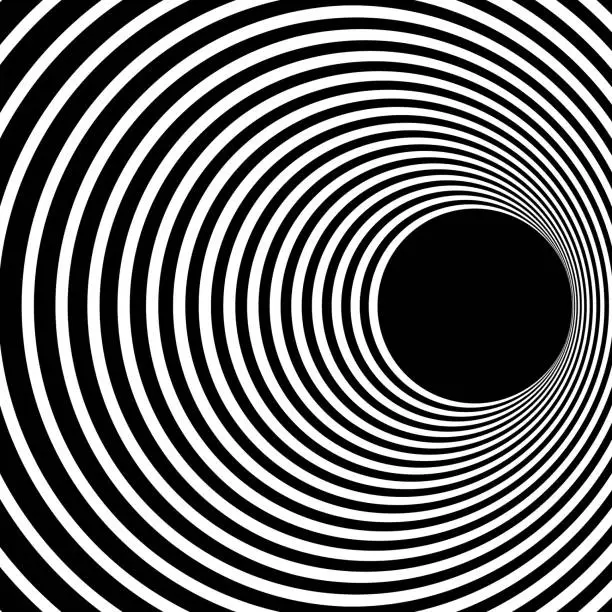 Vector illustration of Concentric black and white circles create a hypnotic optical illusion