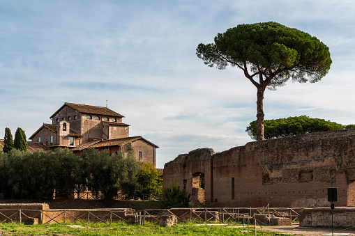 Church with some ruins in the Palatine Hill, Rome