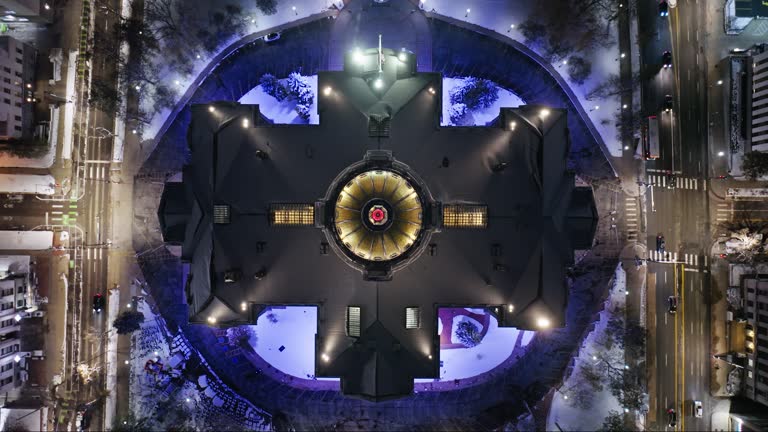 Overhead Aerial View of Colorado State Capitol at Night