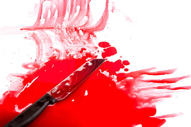 istock Halloween concept : Bloody knife with blood splatter 180617319