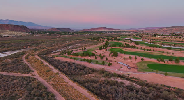 Drone Shot of Golf Course on Edge of Utah Desert