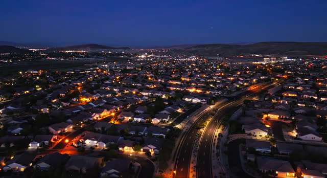 Aerial View of Growing Suburban Development in St. George, Utah at Night