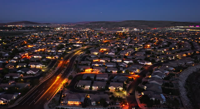 Drone Flight Over Tract Housing in St. George, Utah at Night