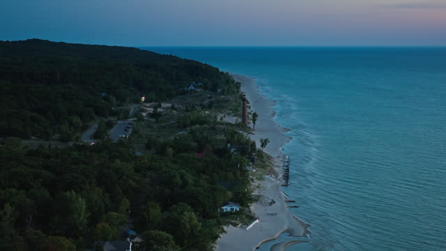 Locked Drone Shot of Little Sable Point Light