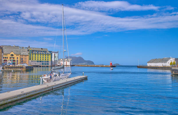 Alesund, Norway, sailboats in the city marina