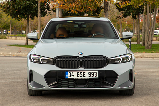 Istanbul, Turkey - November 17 2023 : BMW 320i is a compact executive car manufactured by the German automaker BMW.