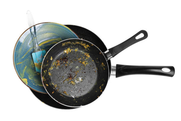 istock Many different dirty dishes on white background, top view 1806221752