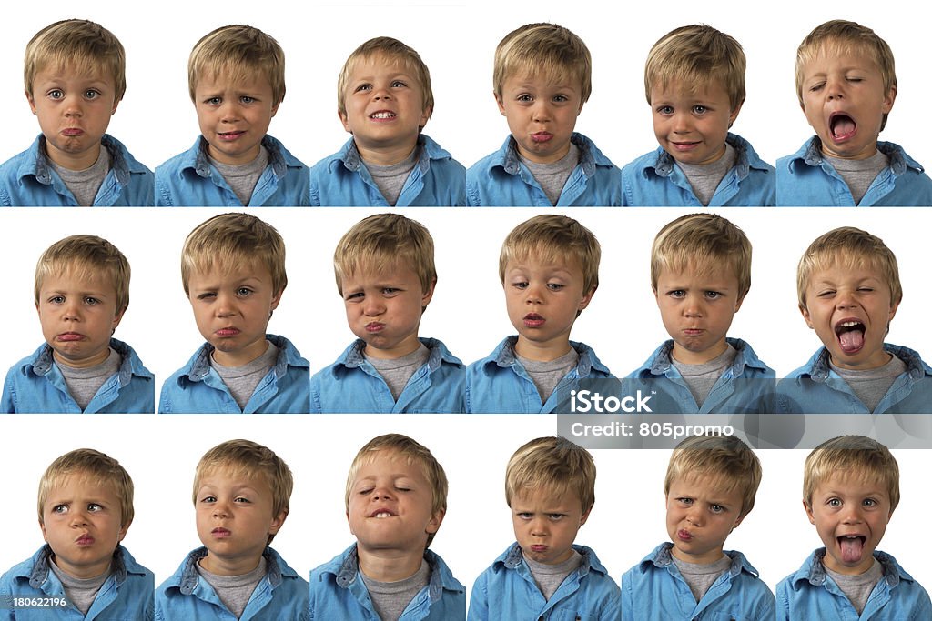 Expressions - five year old boy A five year old boy posing for 16 different facial expressions. Child Stock Photo