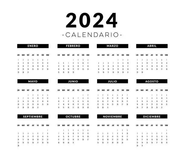 Vector illustration of 2024 calendar in Spanish.