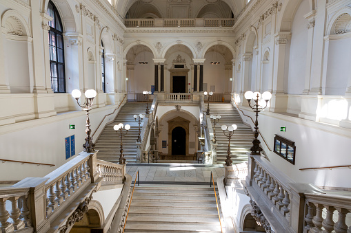Paris townhall indoor ( mairie de Paris ) : couloir de l'escalier du maire / corridor of Mayor stairs. Paris in France. September 18, 2021.