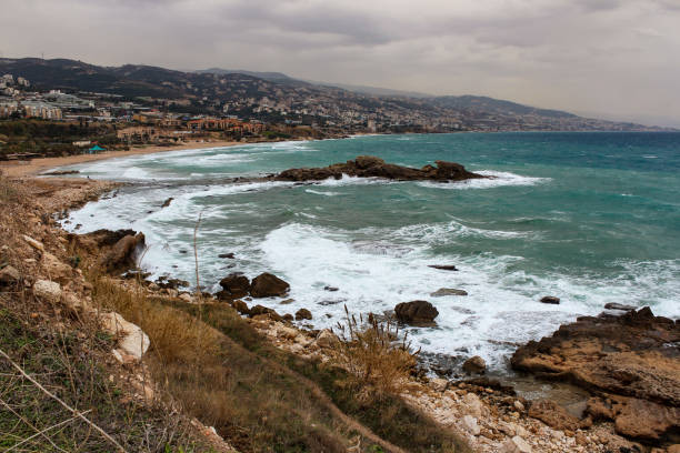 istock Byblos beach in the windy and stormy December day 1806233074