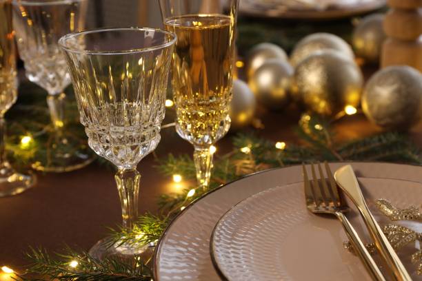 istock Table setting with festive lights and Christmas decor 1806233087