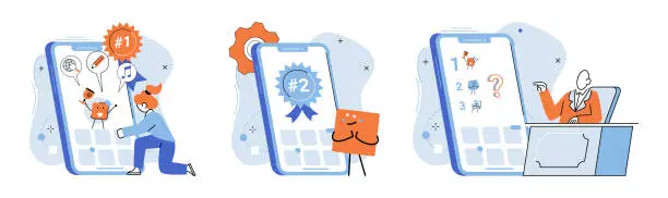 Vector illustration of Bes app metaphor. Best application, software masterpiece loved by users Winner app, undisputed leader in its category