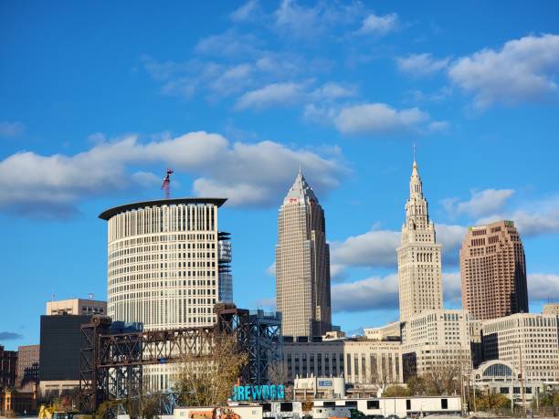 istock Cleveland Ohio skyline under bright blue sky 1806240692