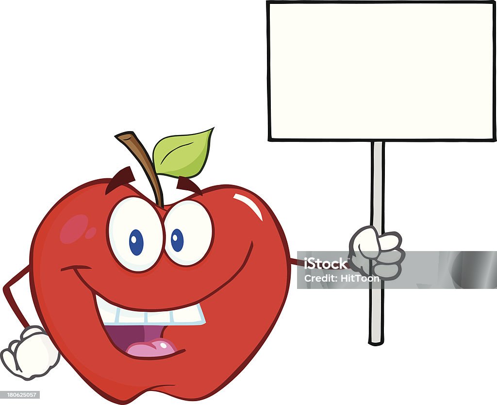Happy Apple Cartoon Character Holding Up A Blank Sign Stock Illustration -  Download Image Now - iStock