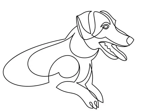 Vector illustration of Adorable and playful Jack Russel Terrier vector line art illustration isolated, cute dog pet best friend linear drawing.
