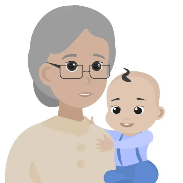 Vector illustration of Grandmother with grandson.