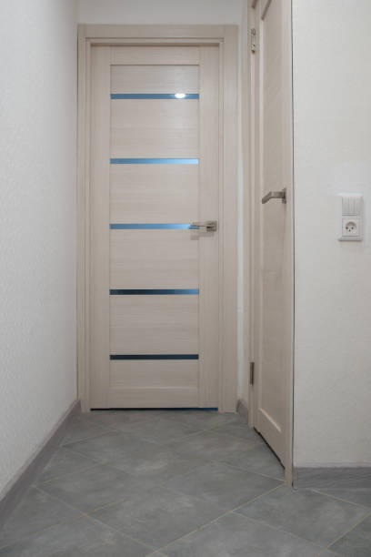 istock A modern interior door with glass inserts, sheathed in light veneer 1806288348
