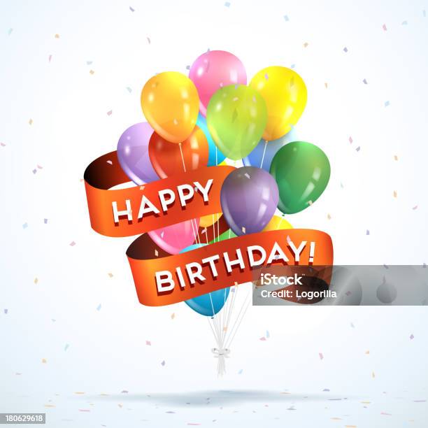 Счастливый Воздушные Шарики На День Рождения — стоковая векторная графика и другие изображения на тему День рождения - День рождения, Воздушный шарик, Векторная графика