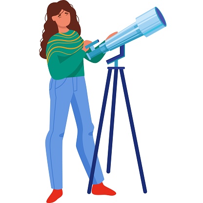 Woman looking through a telescope vector icon isolated on white background