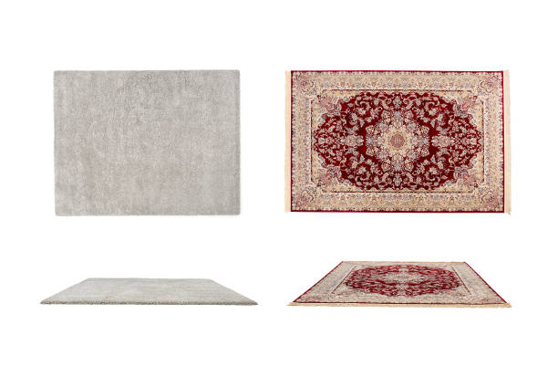 Various patterns of wool Persian carpets isolated on white background