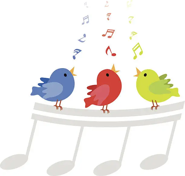 Vector illustration of Colorful singing birds cartoon