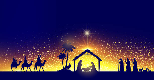 Holy Night Three Wise Men on their Way to Bethlehem nativity-scene stock illustrations
