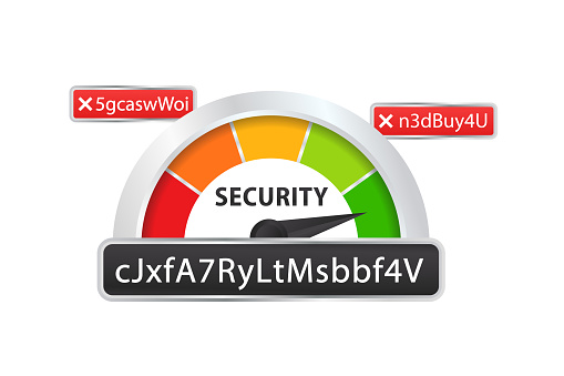 Huge Scale of Password Security Range with Poor, Average, Good and Excellent Safety. Characters Create Data Protection. The concept of protection and technology. Vector illustration