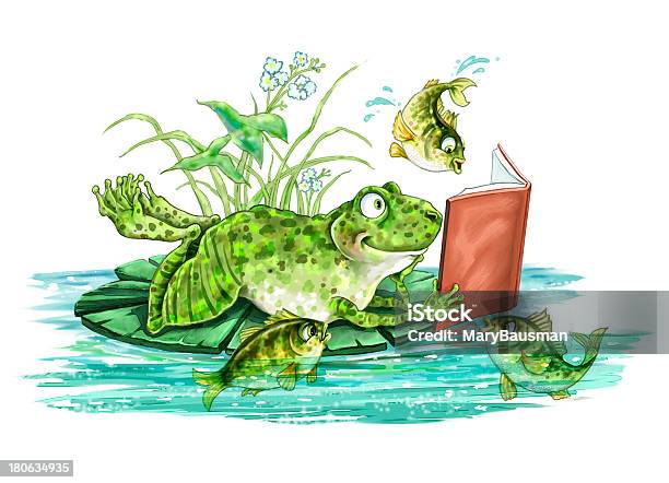 녹색 개구리 독서모드 레드 책 고기잡이 프렌즈 0명에 대한 스톡 벡터 아트 및 기타 이미지 - 0명, 개구리, 개복치-물고기