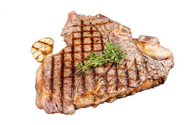 istock Grilled T-bone or Porterhouse beef meat Steak on a rack.  Isolated, white background. 1806355393