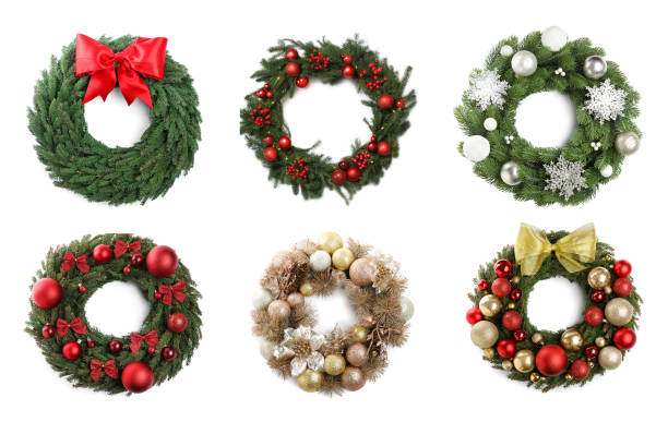 istock Different beautiful Christmas wreaths isolated on white, collection 1806374210