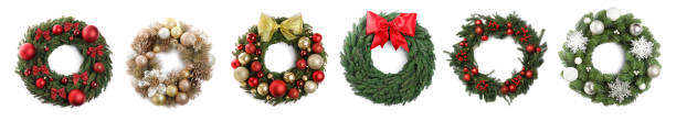 istock Different beautiful Christmas wreaths isolated on white, collection 1806374215