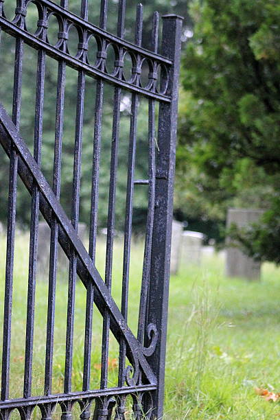 Cemetery Black Iron Gate Left stock photo