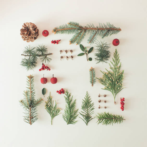 istock Creative natural layout made of winter things on marble background. Flat lay. 1806388850