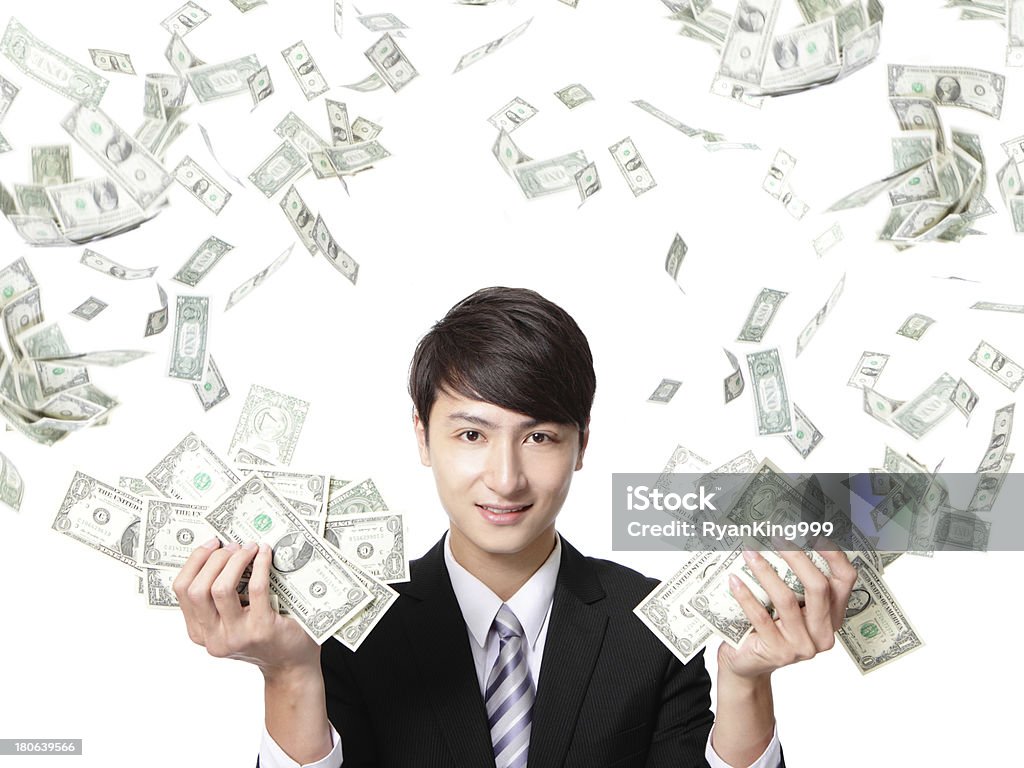 Szczęśliwy biznes człowiek z nas pieniądze - Zbiór zdjęć royalty-free (Azjaci)