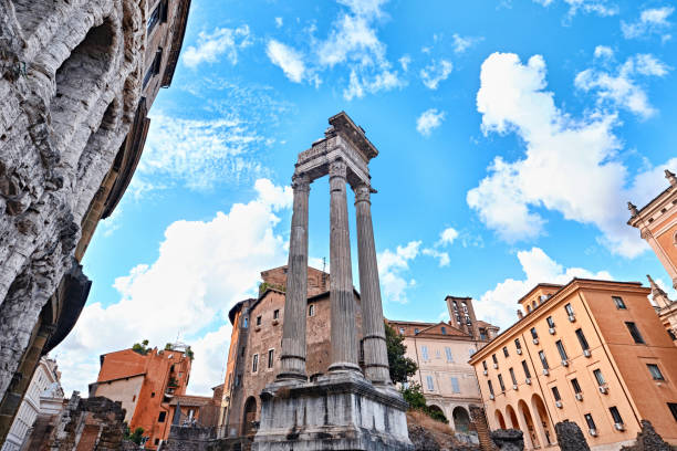 The ruins of the Temple of Apollo Sosianus about Marcellus Theatre in Rome Rome, Italy - November 4 2023: The ruins of the Temple of Apollo Sosianus about Marcellus TheatreR porticus stock pictures, royalty-free photos & images