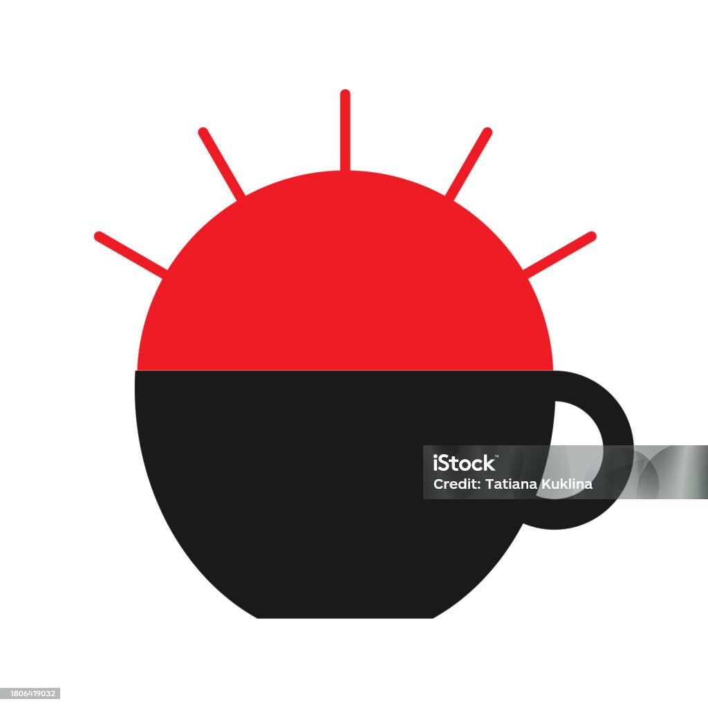 Logo Vector Illustration Of A Dark Gray Cup Of Tea Or Coffee With A Red