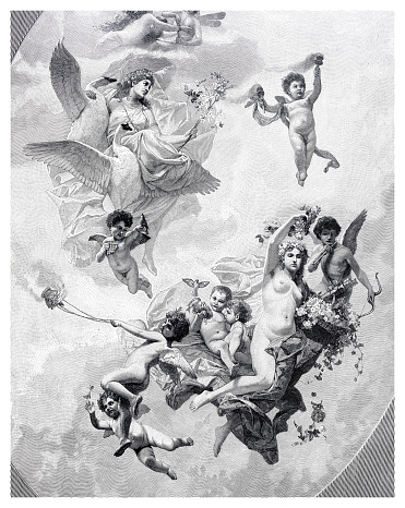 Angels cherub flying in spring engraving 1892
Original edition from my own archives
Source : Ilustracion Artistica 1892
