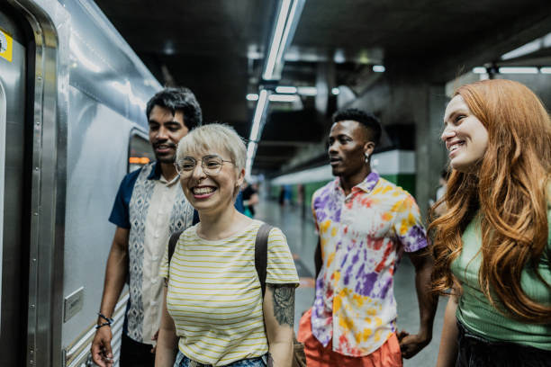 istock Friends getting on the subway at the station 1806430271