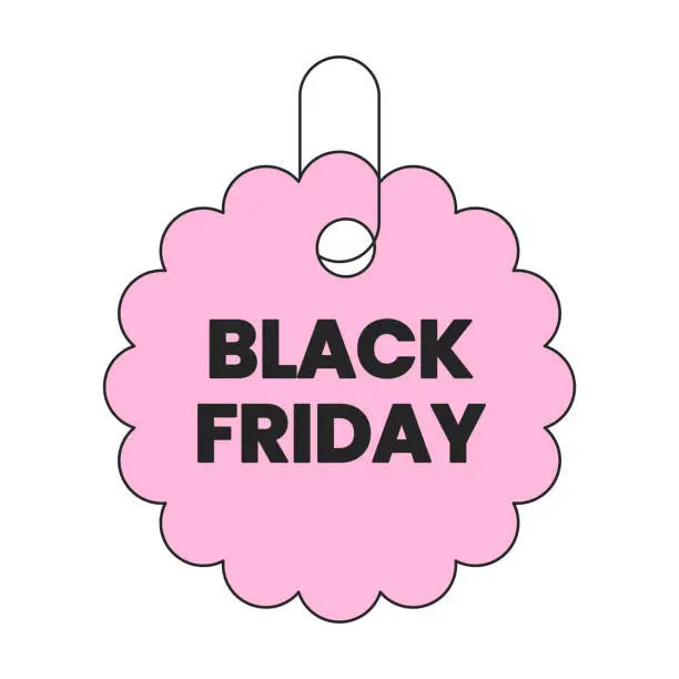 Vector illustration of Black friday round wavy edge 2D linear cartoon marketing sticker