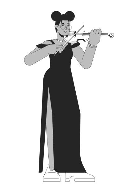istock Solo violinist female black and white cartoon flat illustration 1806441250