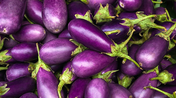 Close-up of several purple eggplants Eggplant purple from market aubergine stock pictures, royalty-free photos & images