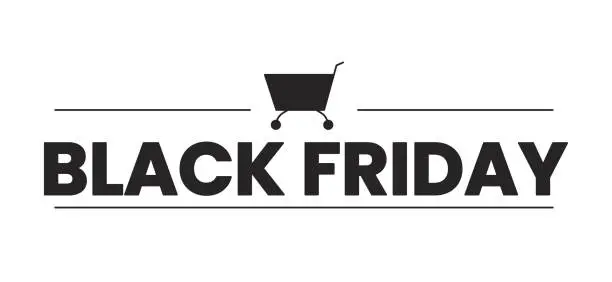 Vector illustration of Black friday trolley black and white 2D line cartoon price tag