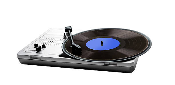istock Retro portable turntable isolated and vinyl 180649599