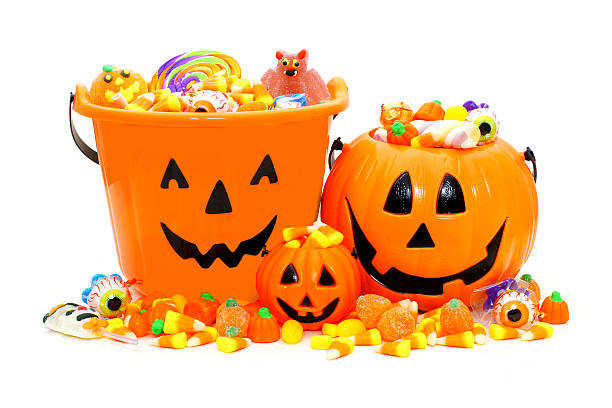 istock Halloween Jack o Lantern pails filled with candy 180649761