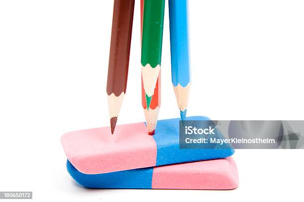Colored Pencils With Eraser And Pointed Waste Stock Photo - Download Image  Now - Domestic Life, Eraser, Garbage - iStock